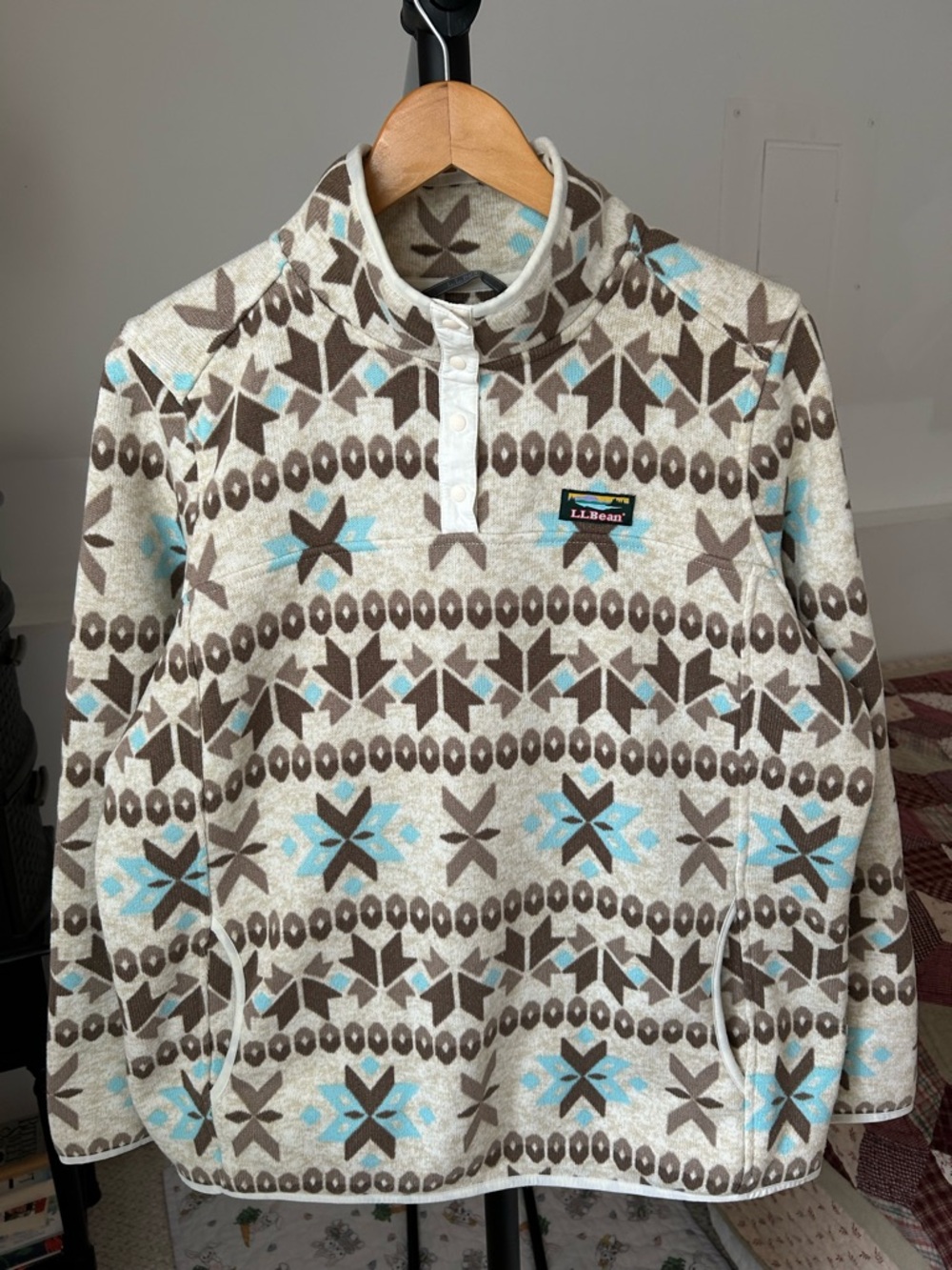 LL Bean Sweater Fleece Snap Pullover XL